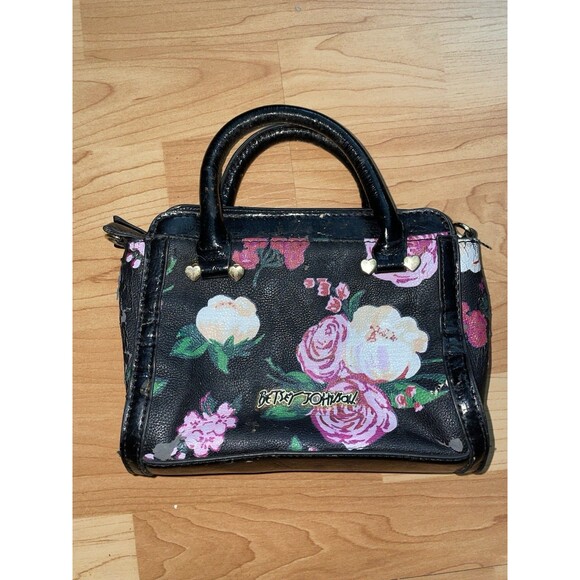 Betsey Johnson Small black Bow handbag Flower Pattern - Picture 3 of 13